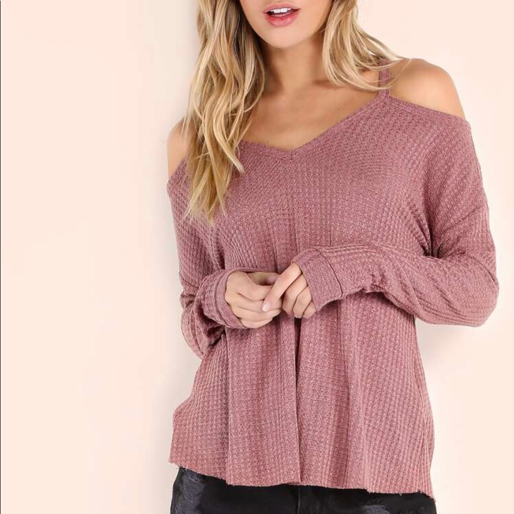 shein waffle knit cold shoulder tshirt